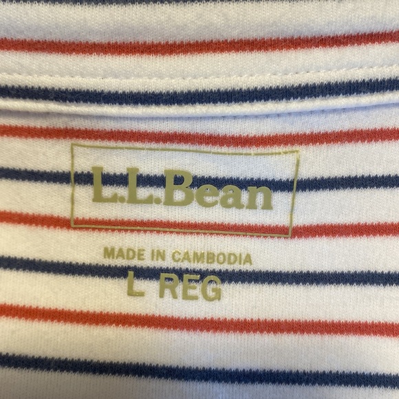 L.L. Bean Red White Blue Striped V Collar Top - Size L - Picture 9 of 11